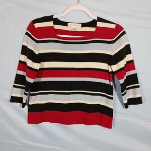 Petite Sophisticate Women's PS Multicolor Striped 3/4 Sleeve Top Silk Blend